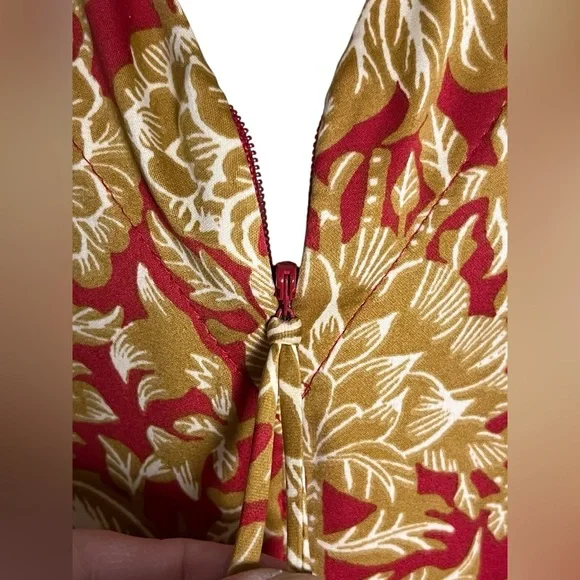 Natori Georgette Zip Front Caftan Kimono Red Gold Paisley Comfort — Large - Picture 3 of 12